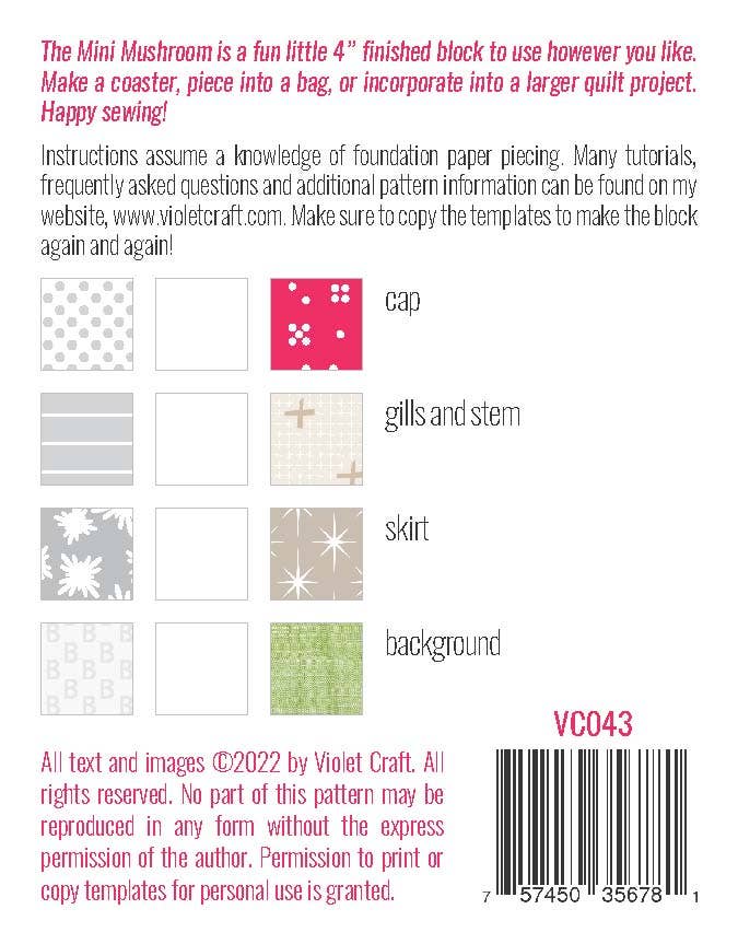 VC043: The Violet Craft Mini Mushroom Pattern