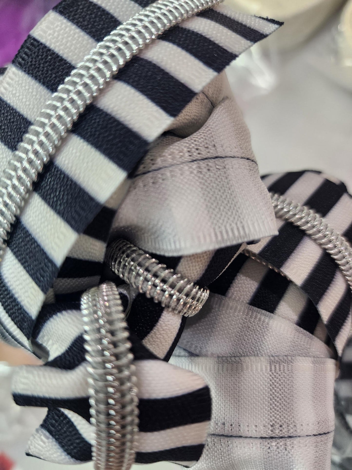 Black/White Stripe and Silver Zipper By The Yard