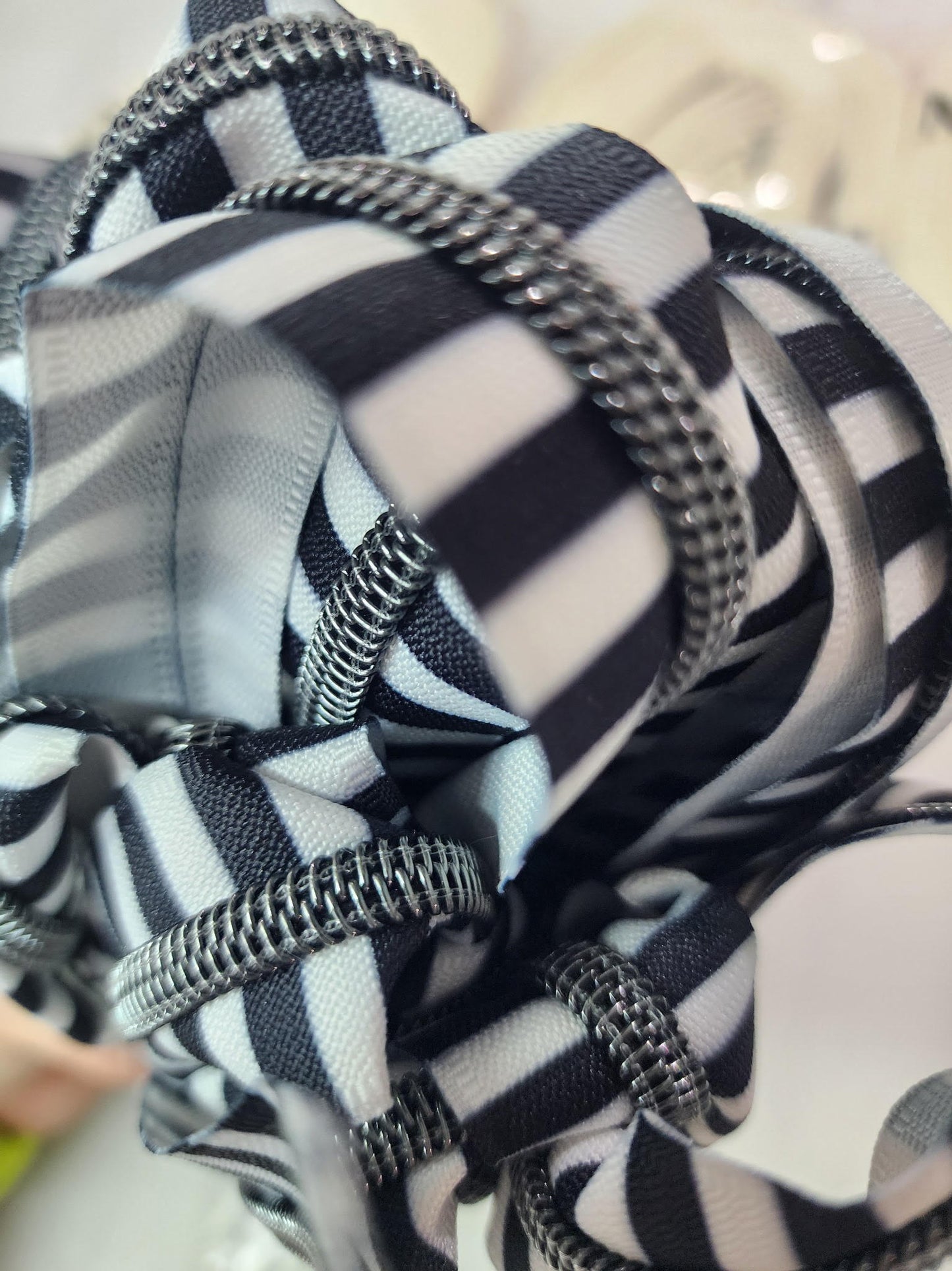 Black/White Stripe and Gunmetal Zipper By The Yard
