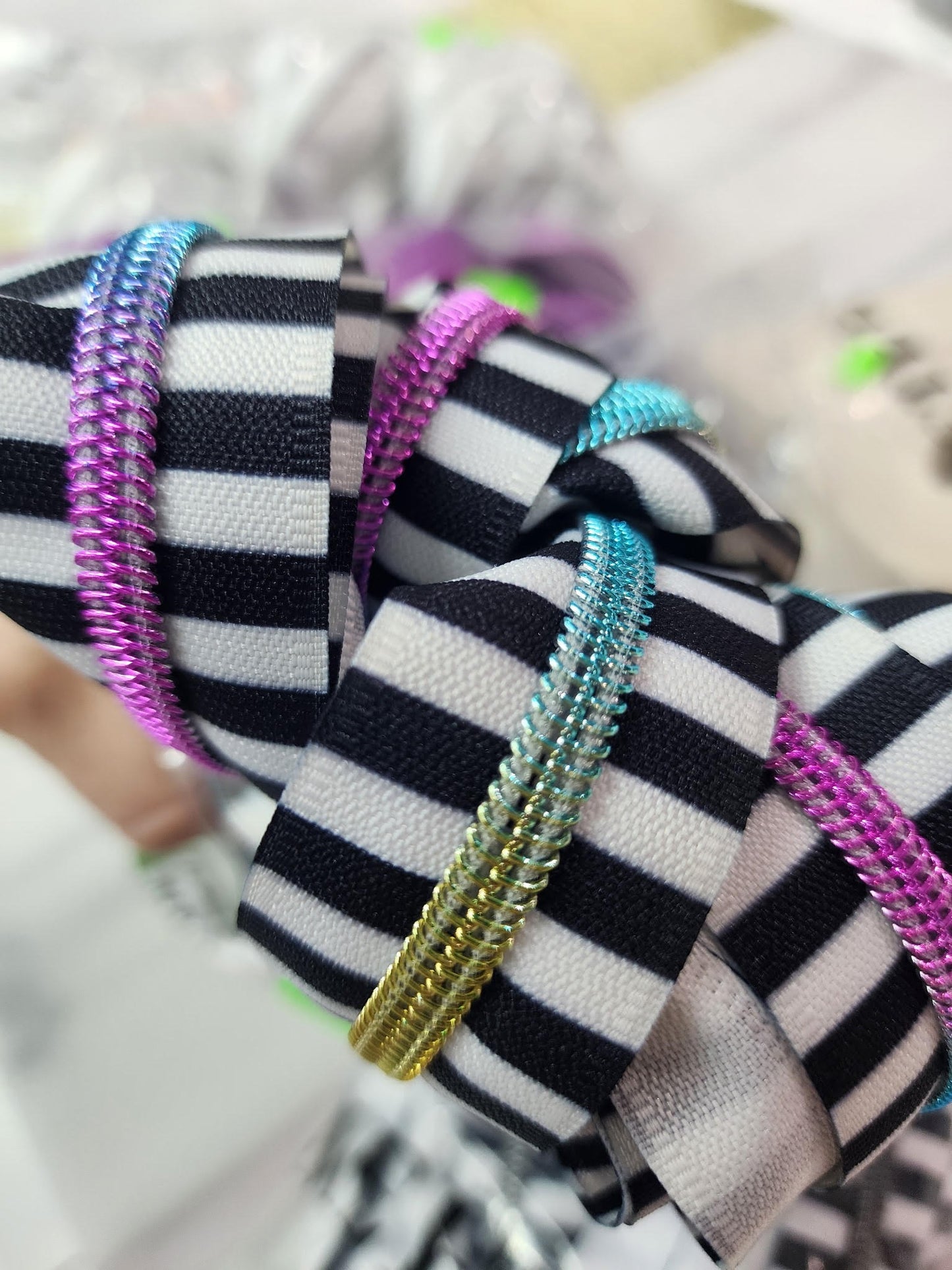 Black/White Stripe and Rainbow Zipper By The Yard