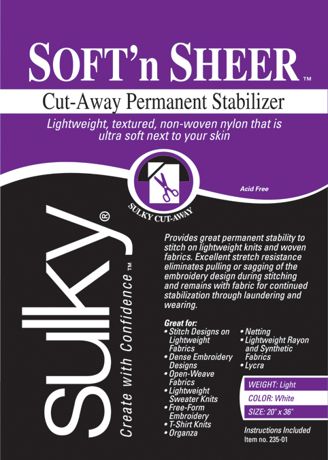 Sulky Soft and Sheer Cut Away Permanent Stabilizer Sheet - 20" x 36"