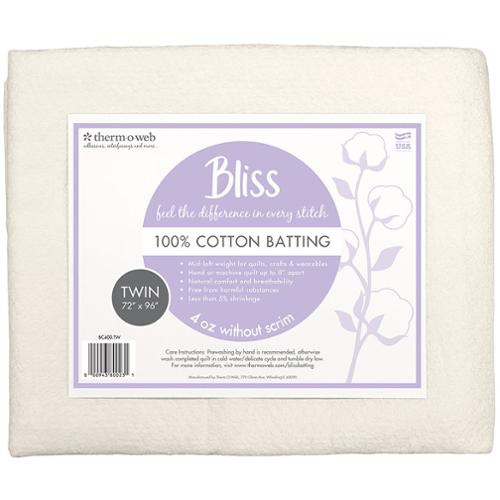 Bliss Batting - 100% Cotton - Twin - 72" x 96"