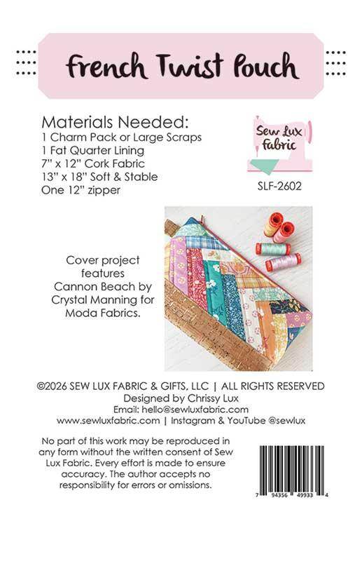French Twist Pouch Pattern By Sew Lux Fabric