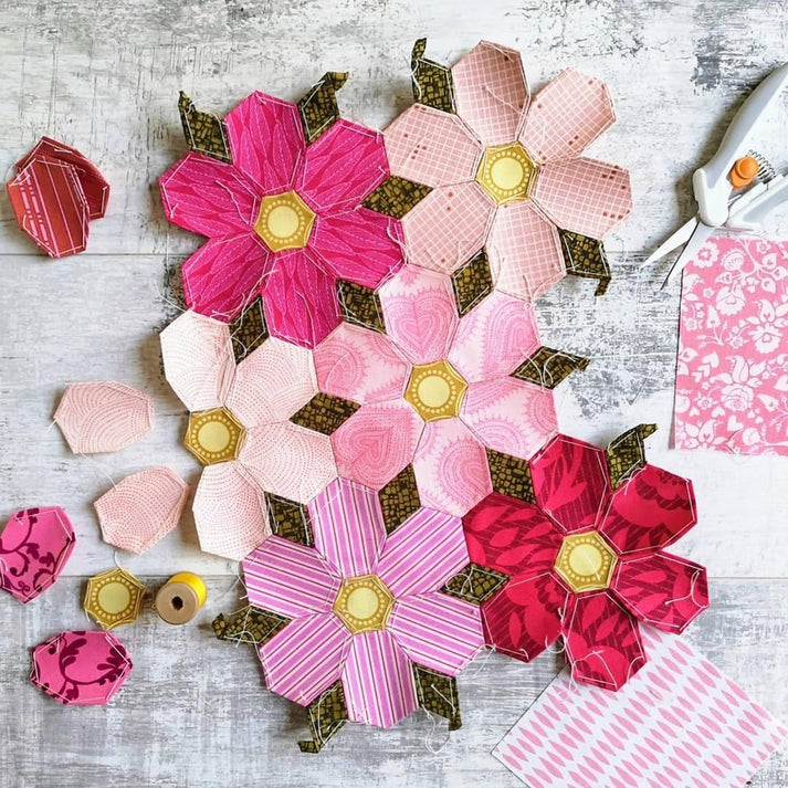Paper Pieces - Geranium Quilt By Elouise O'Hare Throw Piece Pack OR 3/8" Seam Acrylic Template Set - Sold Separately, No Pattern Included