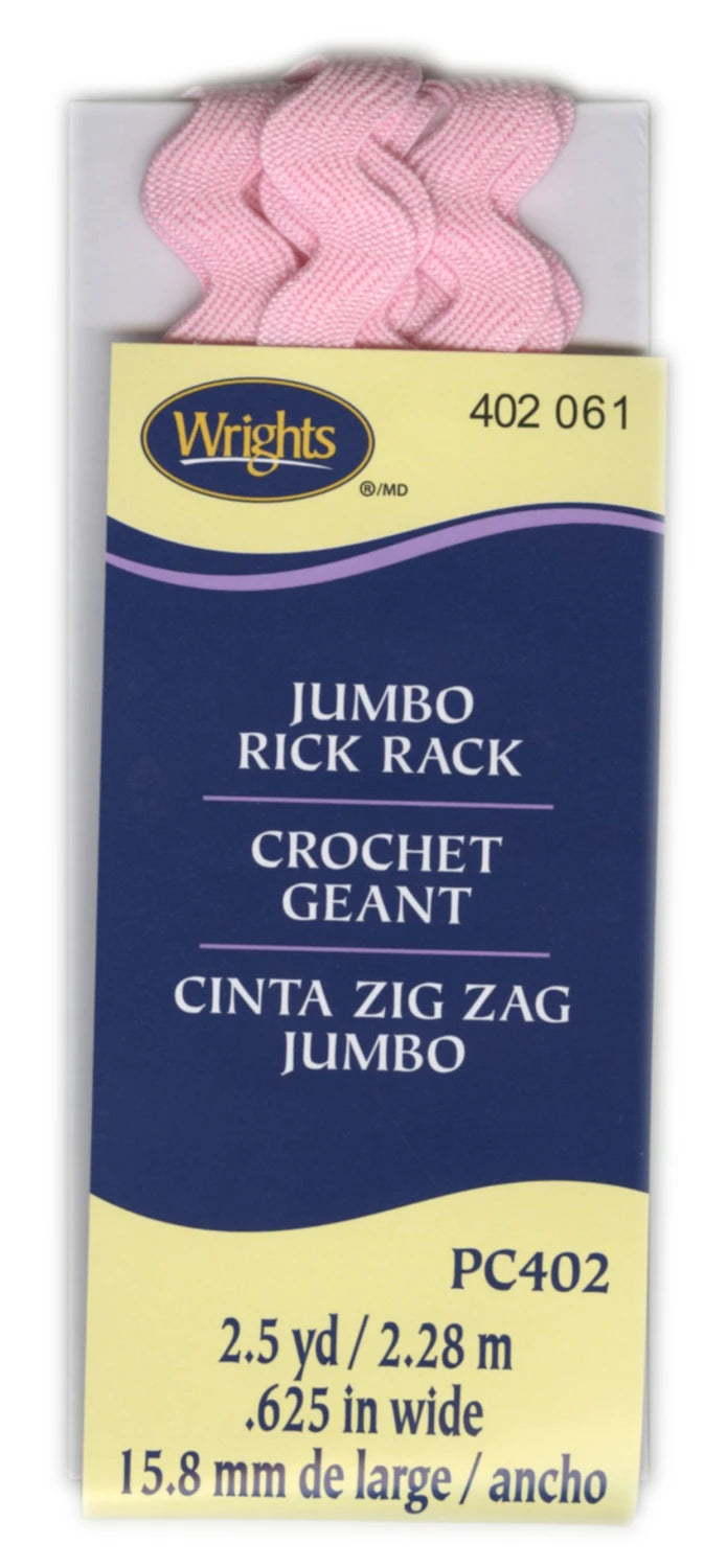 Wrights Jumbo Pink Rick Rack - 5/8" Wide x 2-1/2 Yards - 1 Package