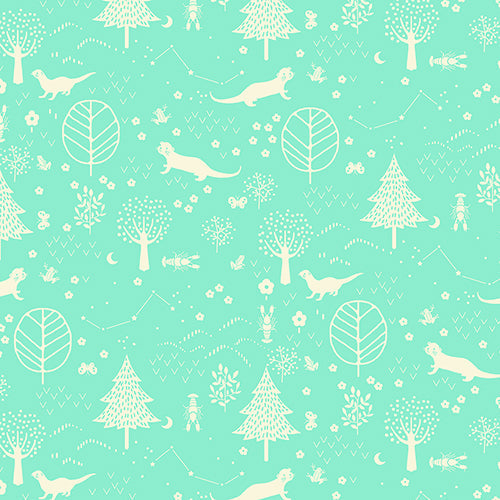 PBS Fabrics - Otter Romp - Forest - Turquoise - 12099313
