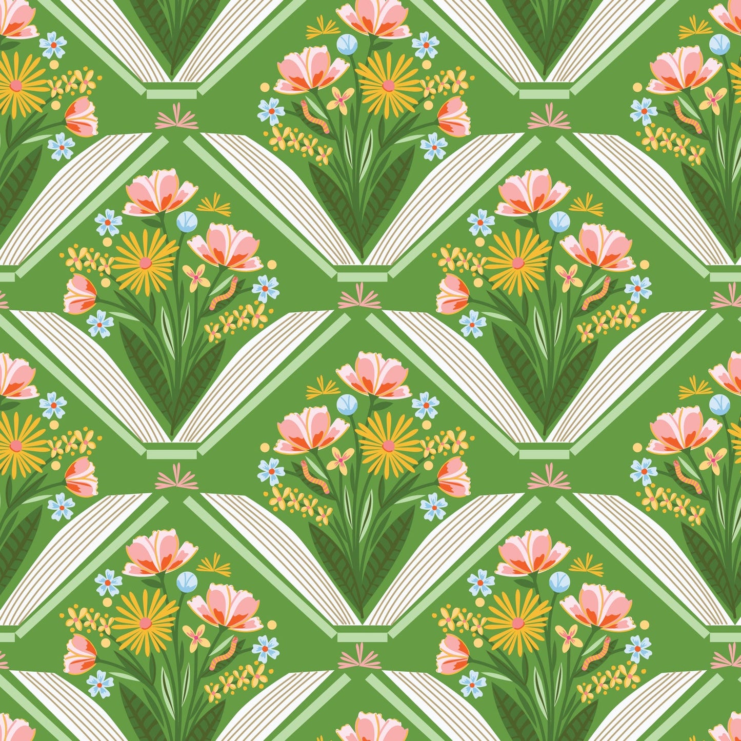 Cloud9 Fabrics - Bookworm - Yellow Flower Bouquets on Green - CLN228946