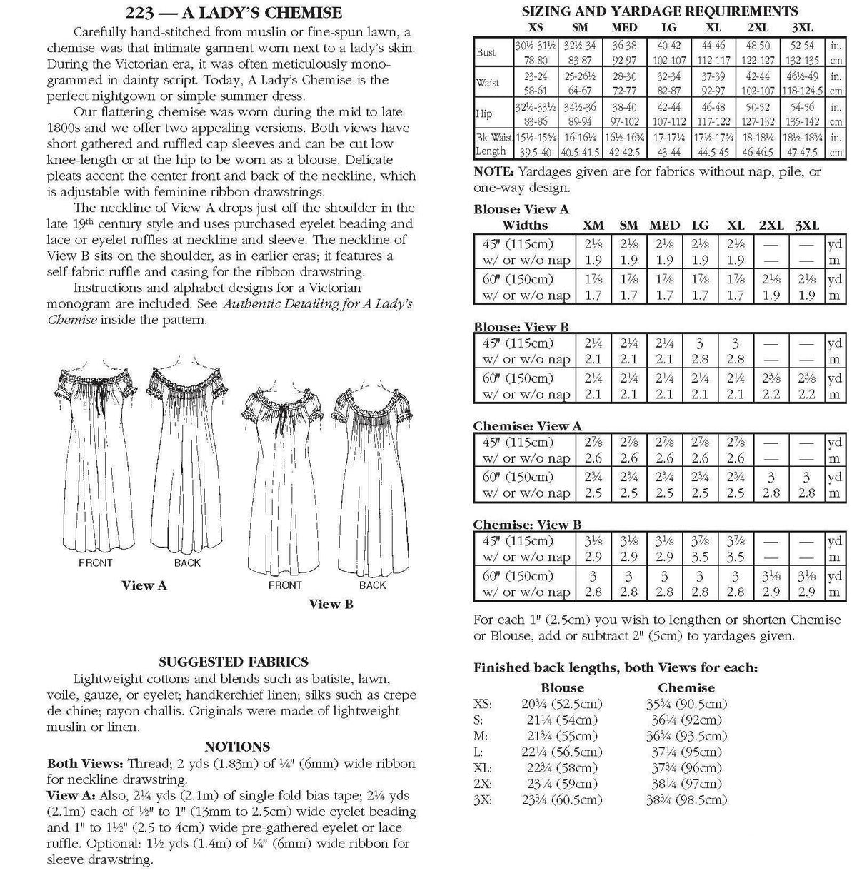 A Lady's Chemise Sewing Pattern By Folkwear