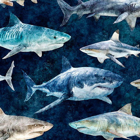 QT Fabrics - In to the Deep - Sharks - 2600 32219 N
