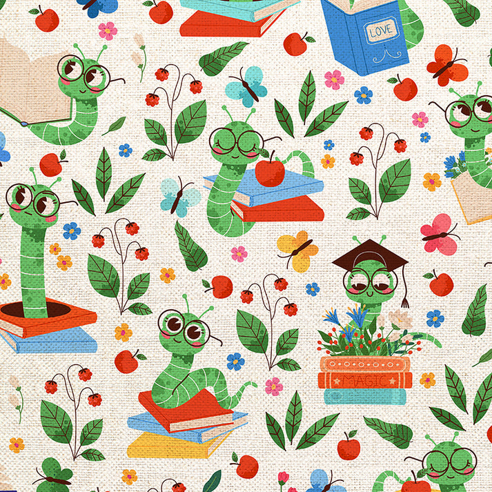PBS Fabrics - Book Worm - Worms on Books Canvas - 36026514