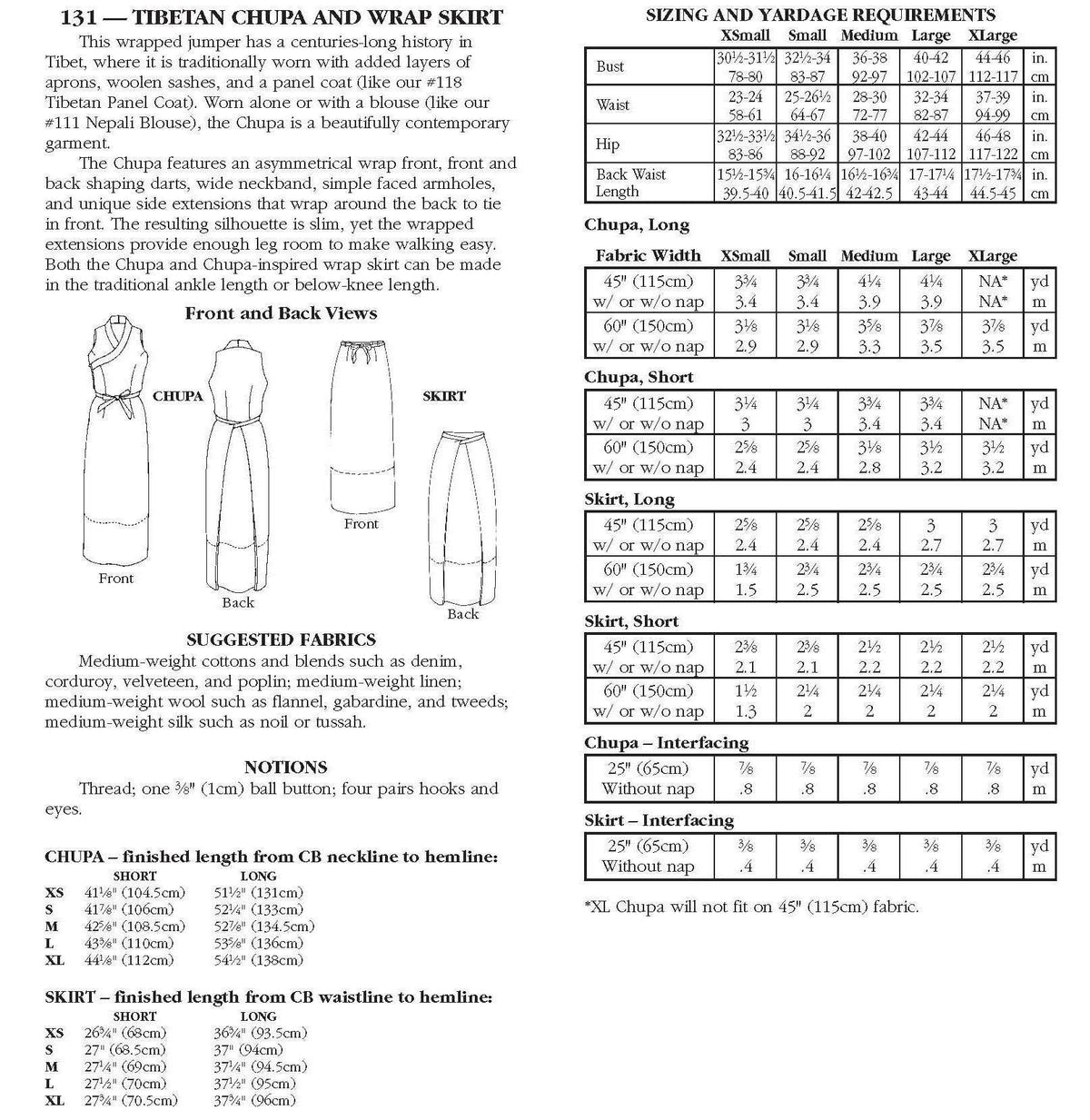 Tibetan Chupa Sewing Pattern By Folkwear