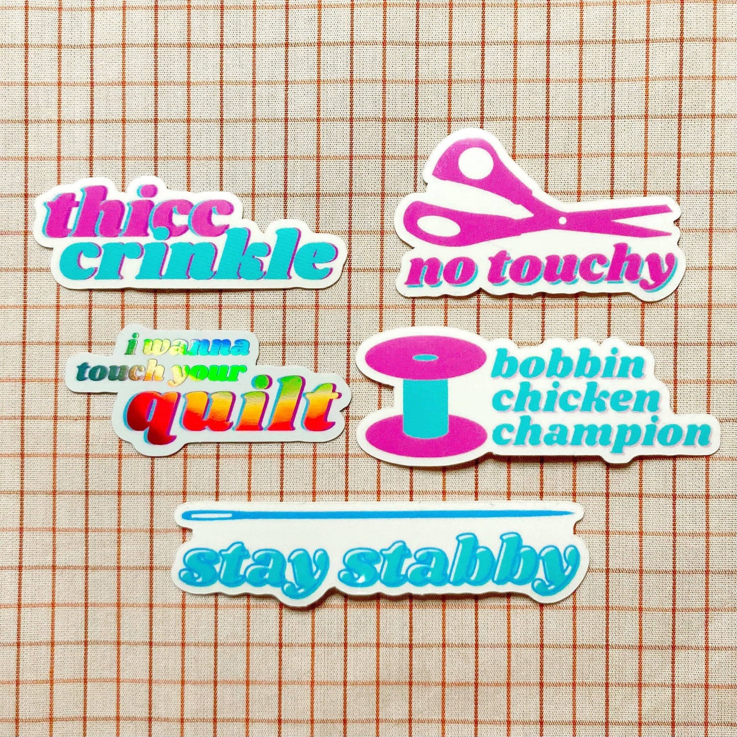 Feral Notions I Wanna Touch Your Quilt! - Sewing And Quilting Vinyl Holographic Sticker