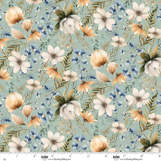 Blank Quilting Co. - Tango Twist Designs - Wild and Free - Woodland Flowers Florals - 4925-11 Teal
