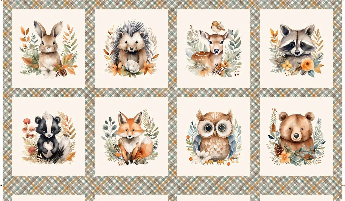 Blank Quilting Co. - Tango Twist Designs - Wild and Free - Woodland Animals Blocks 24" Panel - 4935B-39
