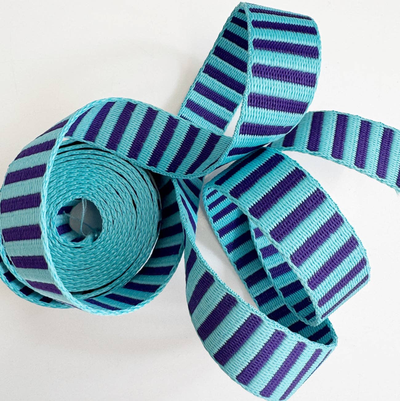 Sew Hungry Hippie Blue & Teal Purple Jacquard Woven Stripes Webbing – 1" Wide - By the Yard