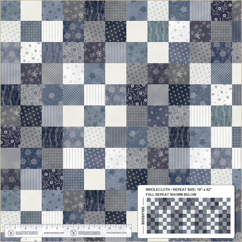 PREORDER - Windham - Whistler Studios - Faded Indigo - Blue Cheater Print Squares Patchwork - 55444D-1 Multi - Ships September 2026