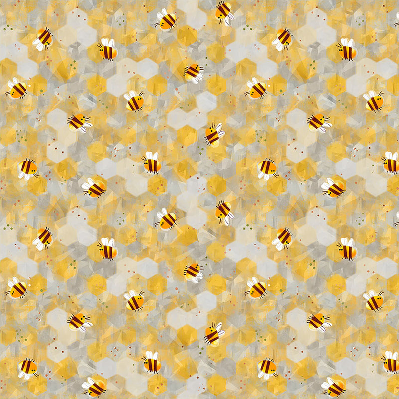 PREORDER - Windham - Gareth Lucas - Animal Kingdom - Buzzing Bees on Yellow / Grey - 55468D-16 Honeycomb - Ships September 2026