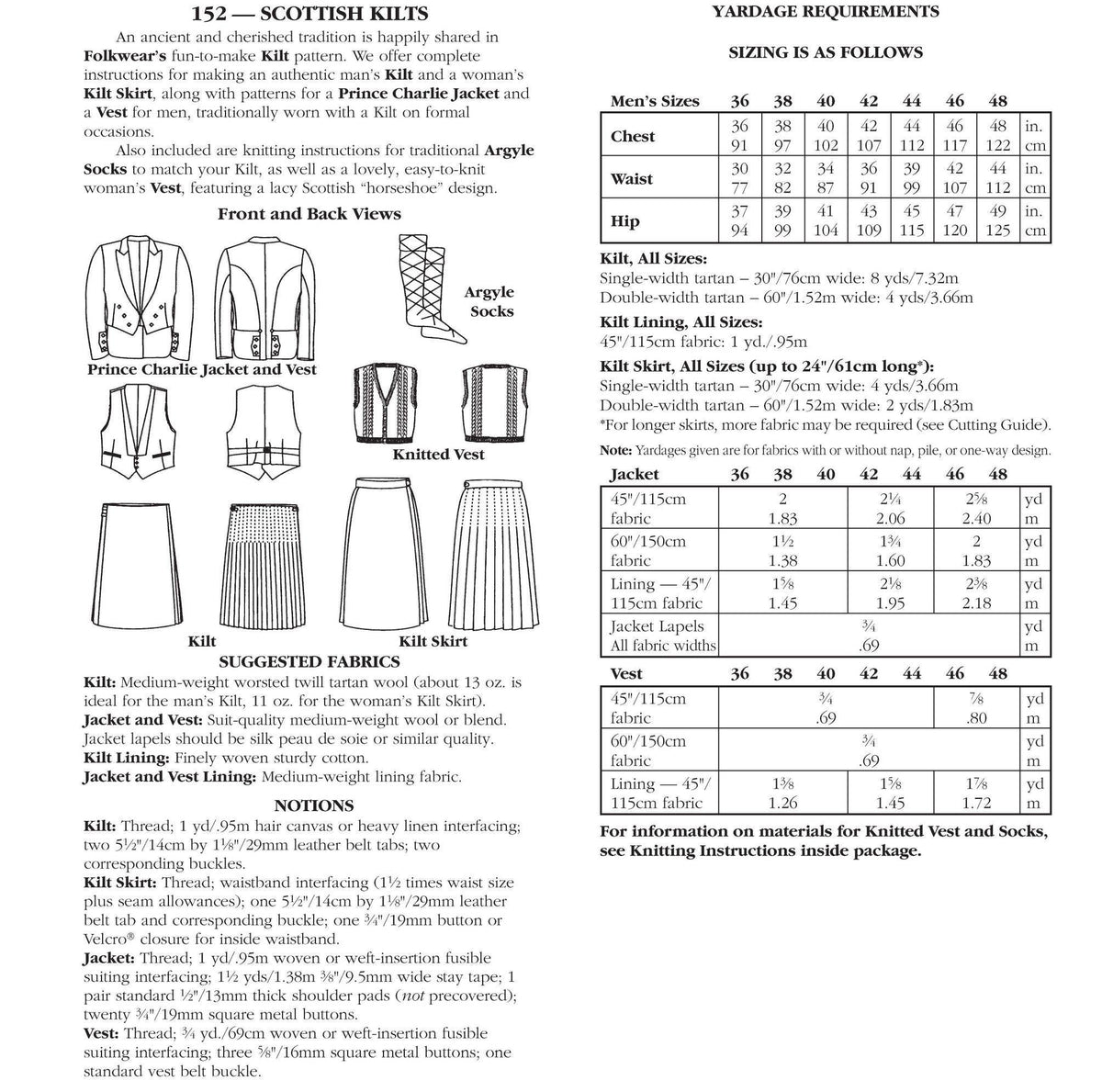 Scottish Kilts Sewing Pattern By Folkwear