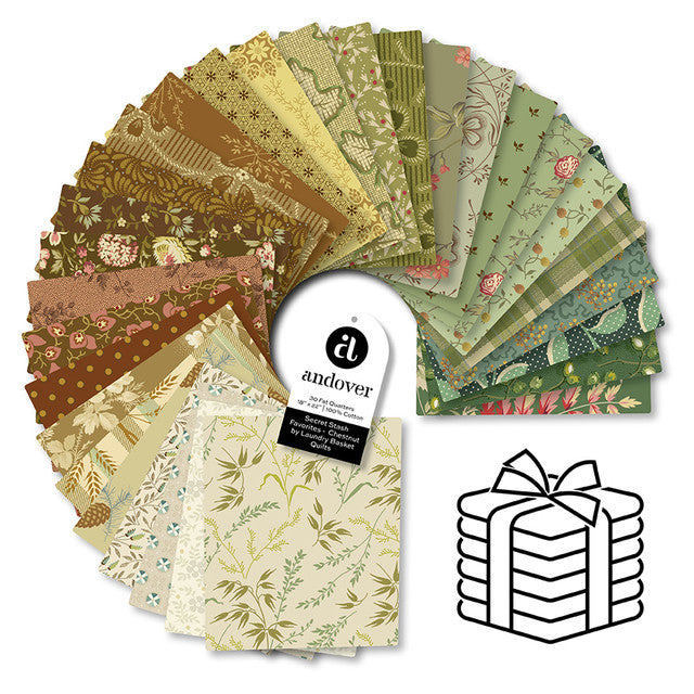Preorder - Andover - Laundry Basket Quilts - Secret Stash Chestnut - Factory Cut Fat Quarter Bundle - 30 Pieces - Ships October 2026