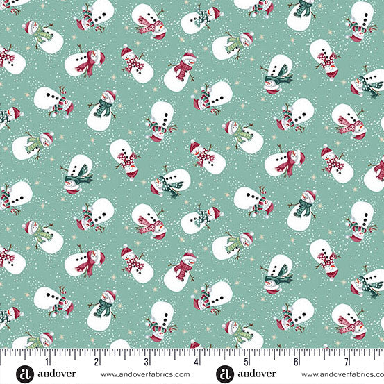 Andover - Makower UK - Country Christmas - Winter Snowmen on Teal - MU-232-T