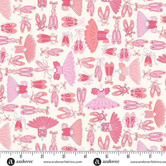 PREORDER - Andover - Makower UK - Dance Class - Pink Ballet Slippers and Tutus - MU-244-Q - Ships September 2026