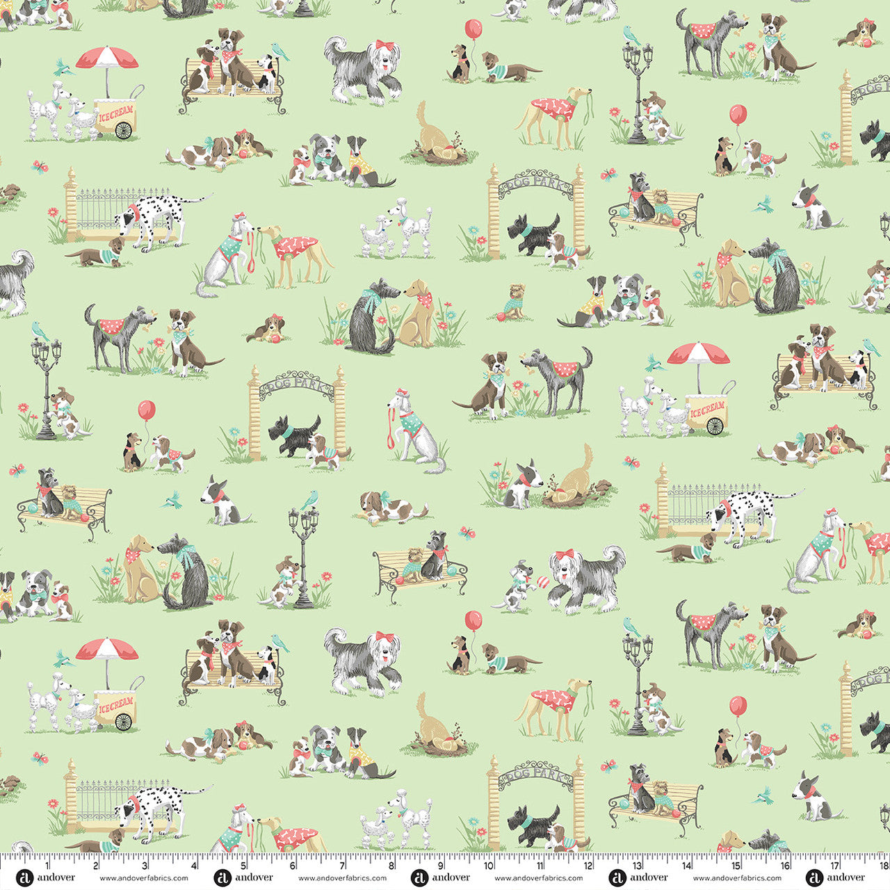 Preorder - Andover - Makower UK - Pooch - Dog Park on Green - MU-256-G - Ships October 2026