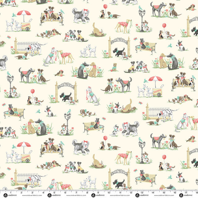Preorder - Andover - Makower UK - Pooch - Dog Park on Cream - MU-256-Q - Ships October 2026