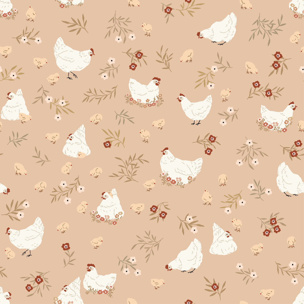 PREORDER - Poppie Cotton - Primrose and Parsley - Nesting Chickens Caramel - PR26838 - Ships September 2026