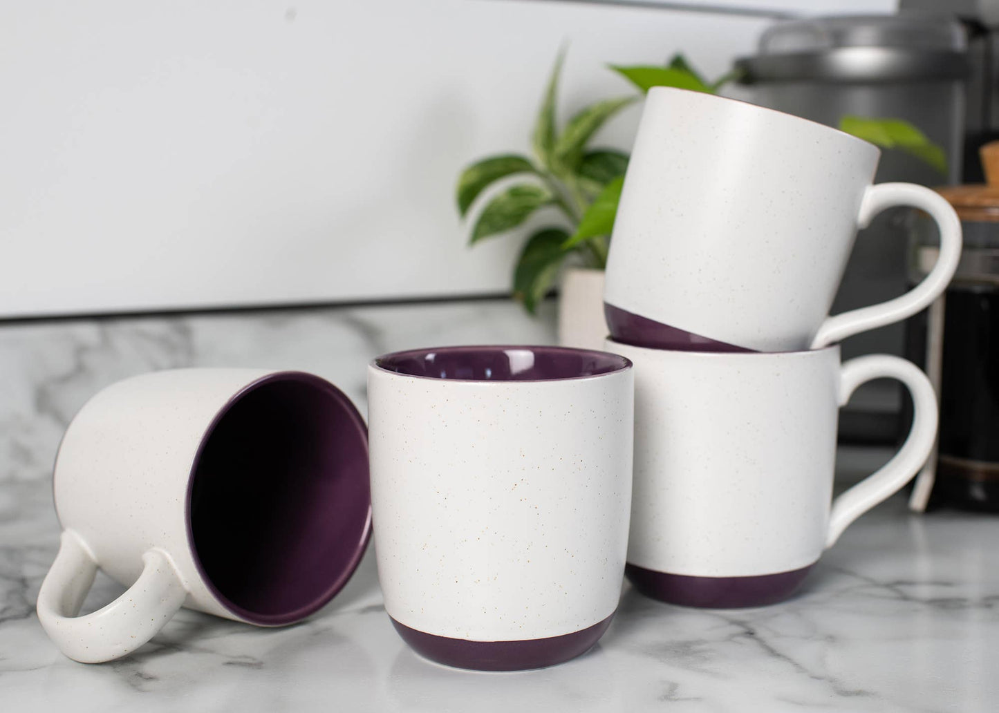 Ceramic Speckled Mugs 4-Pk White and Purple PRICE IS PER MUG