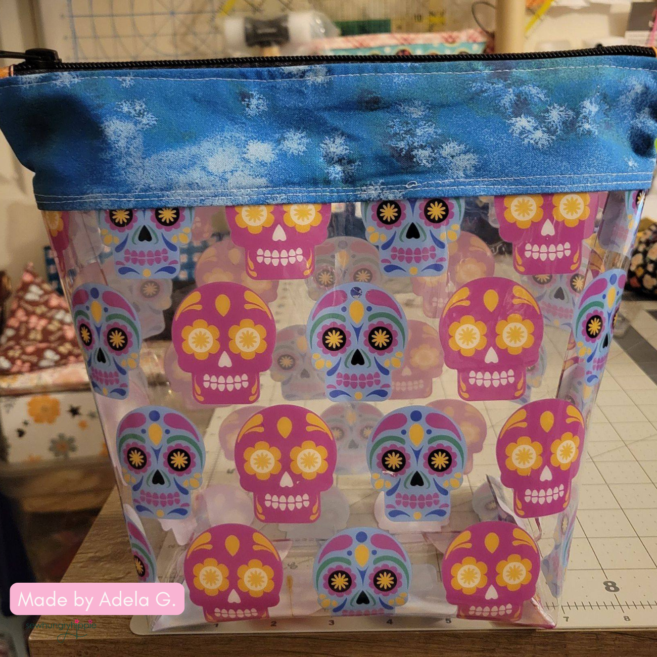 Sew Hungry Hippie Sugar Skulls Clear TPU Vinyl - Pre-Cut 18” x 56” Roll
