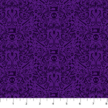 Figo - Kimberlee Peers - Moore - Mr. Bones Sews - Halloween Spooky Sewing Damask Purple - 91080-84