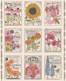 PREORDER - Moda - Stacy Iest Hsu - My Secret Garden Panel - Vintage Seed Packets - 20988 11 - Ships July 2026