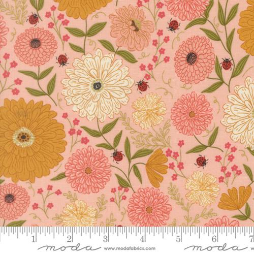 PREORDER - Moda - Gingiber - Ladybug Whimsy - Metallic Zinnias Ladybugs Florals Ladybugs Pink- 48440 15M - Ships October 2026