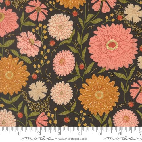PREORDER - Moda - Gingiber - Ladybug Whimsy - Metallic Zinnias Ladybugs Florals Ladybugs Black - 48440 18M - Ships October 2026