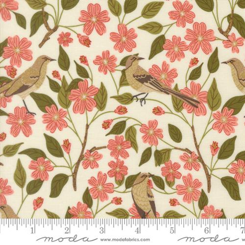 PREORDER - Moda - Gingiber - Ladybug Whimsy - Metallic Blossoms Birds Florals Eggshell - 48441 11M - Ships October 2026