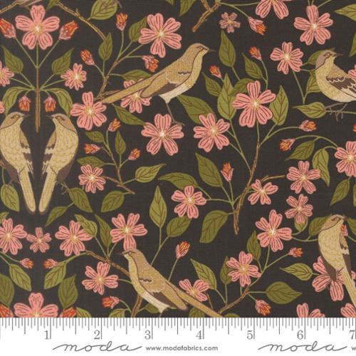 PREORDER - Moda - Gingiber - Ladybug Whimsy - Metallic Blossoms Birds Florals Black - 48441 18M - Ships October 2026