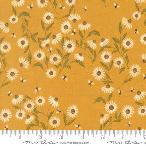 PREORDER - Moda - Gingiber - Ladybug Whimsy - Metallic Cone Flower Florals and Bees Golden Yellow - 48442 13M - Ships October 2026