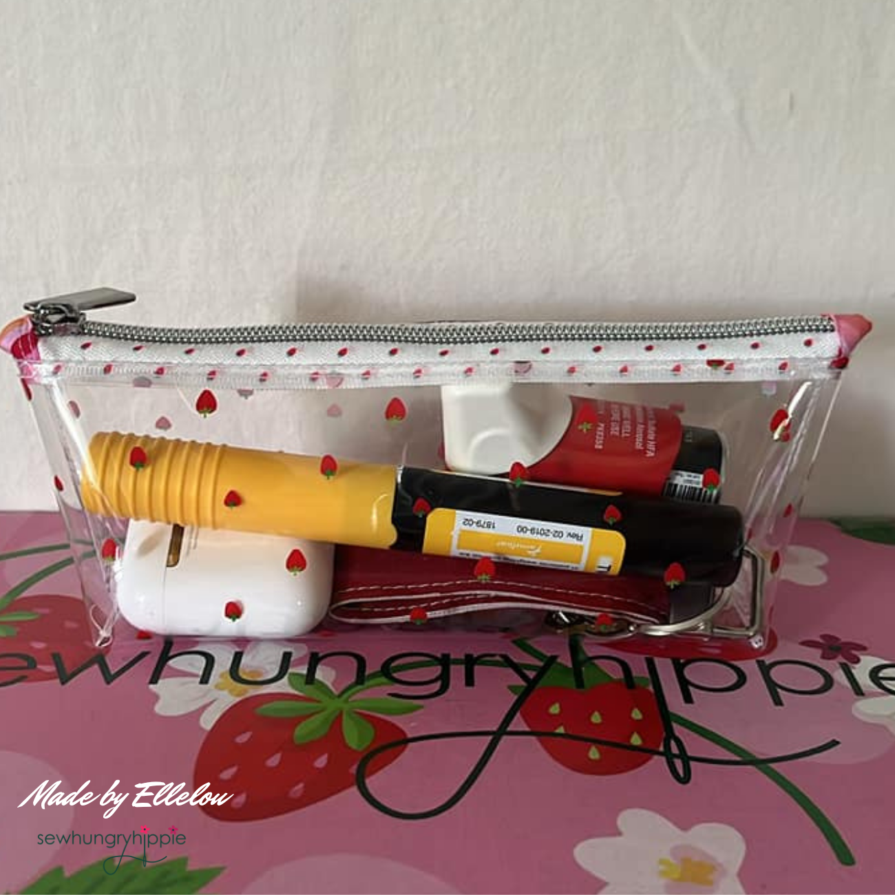 Sew Hungry Hippie - Tiny Strawberries Print TPU Vinyl – Clear Printed Vinyl Roll - 18" x 52" Precut