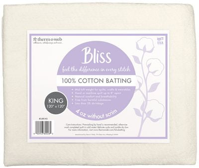 Bliss Batting - 100% Cotton - Crib - 120" x 120"