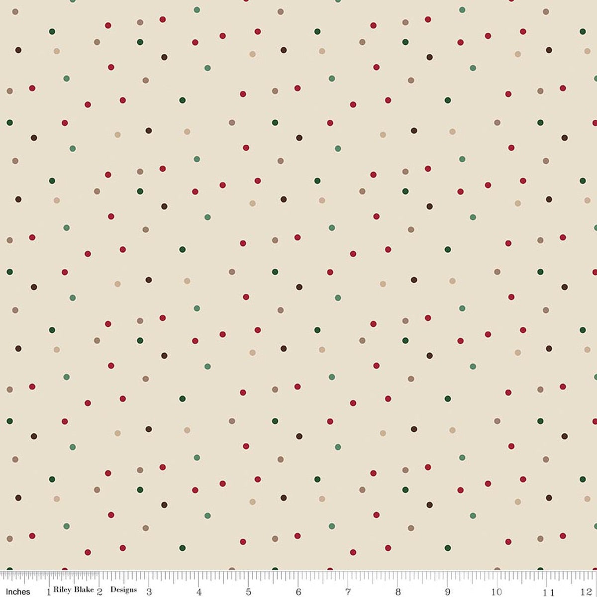 Riley Blake - Dani Mogstad - Christmas Time - Red and Green Dots on Off-White - C17825-LINEN