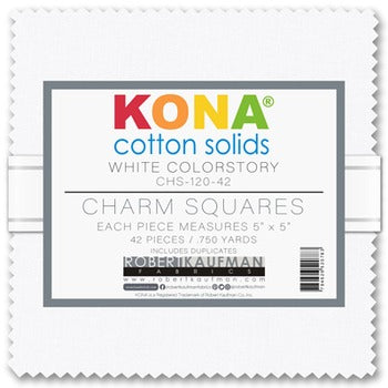 Robert Kaufman - Kona - White - 5" Charm Squares