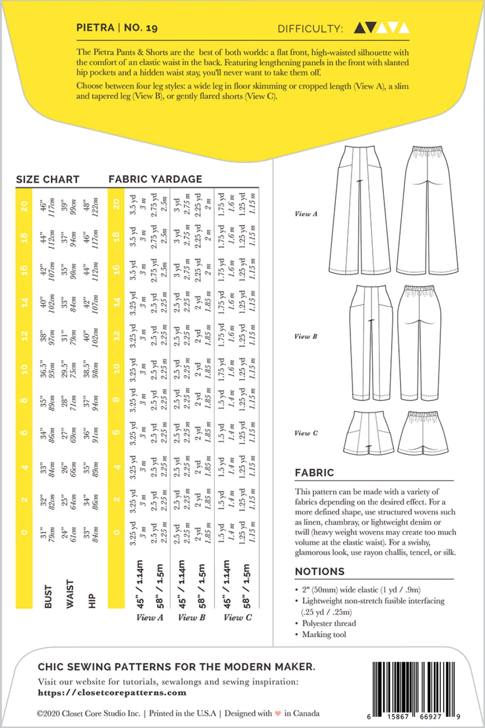 Pietra Pants and Shorts Pattern By Closet Core Patterns