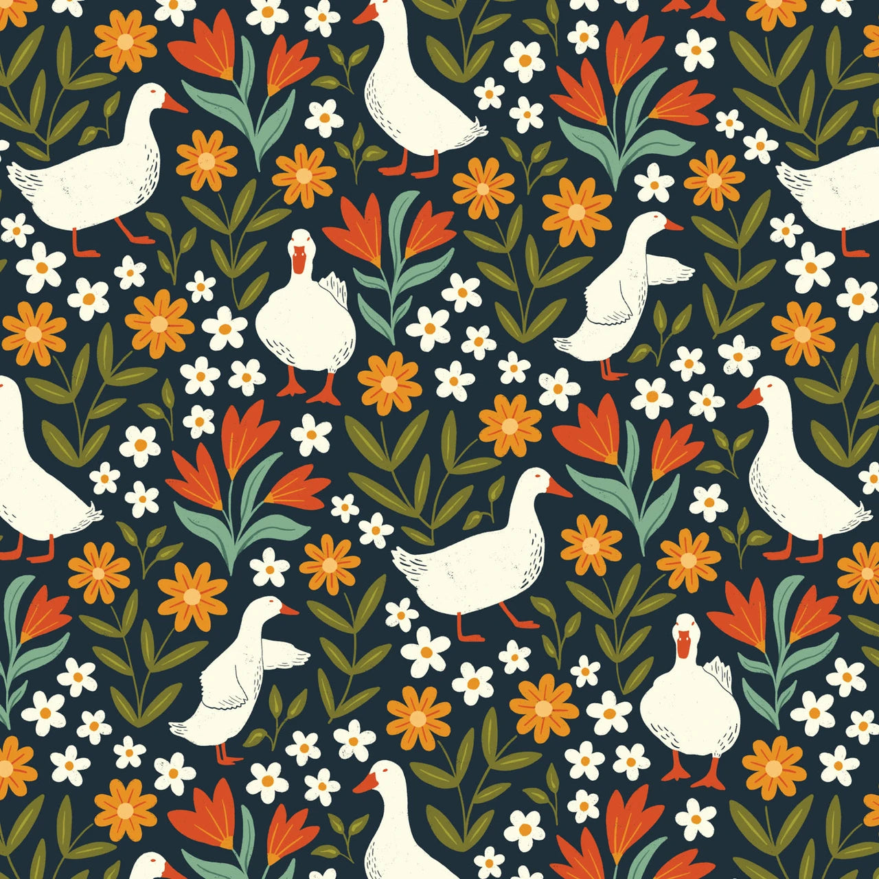 Cloud 9 - Bountiful Acre - Garden Parade Ducks on Navy Blue - 229245