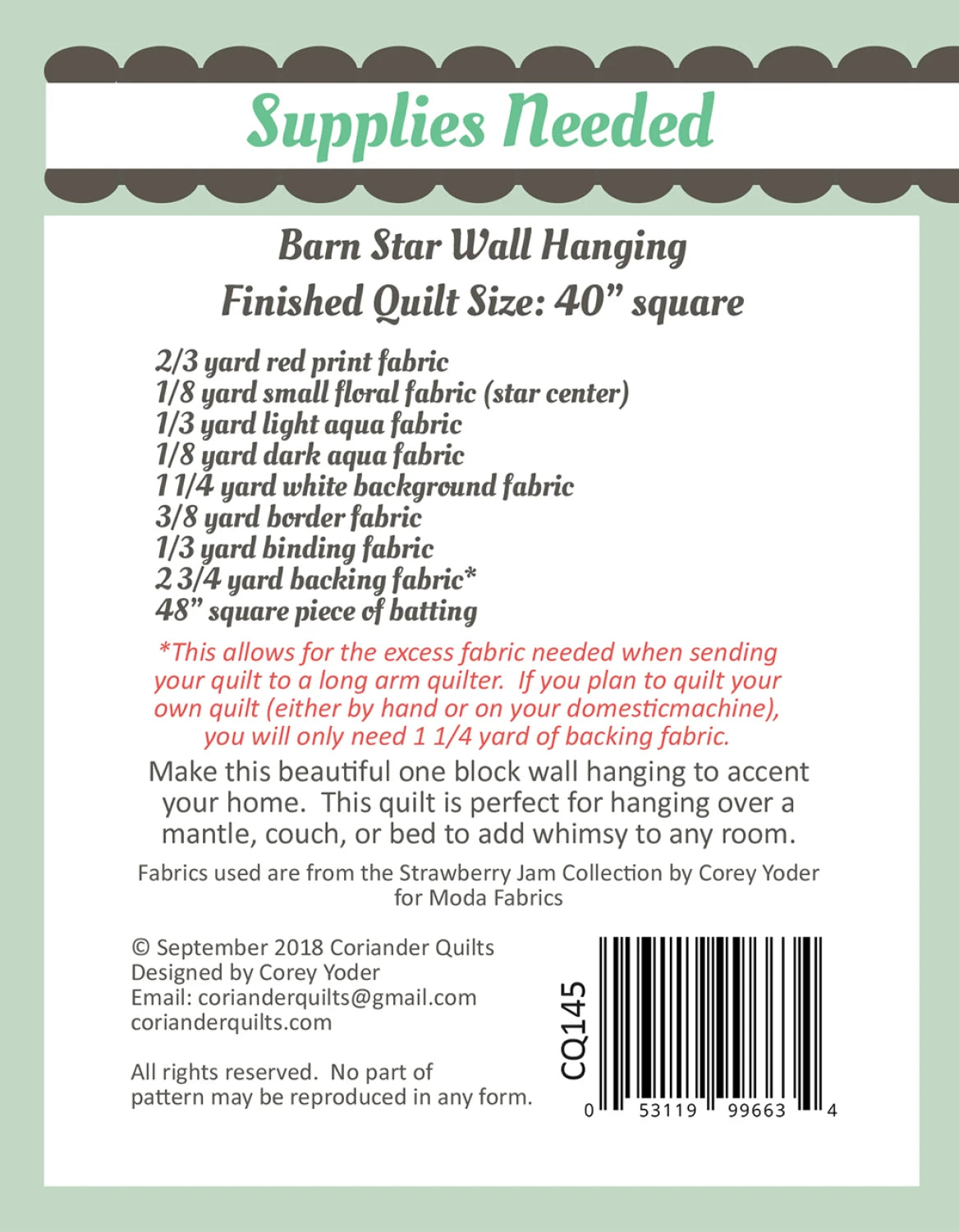 Barn Star 3 Quilt Pattern By Coriander Quilts