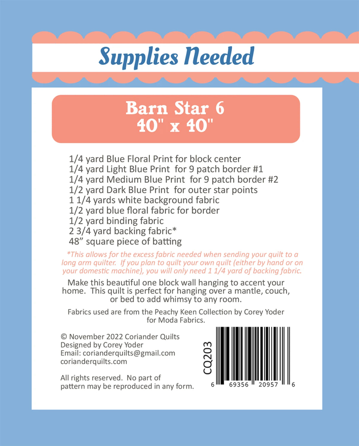 Barn Star 6 Quilt Pattern By Coriander Quilts