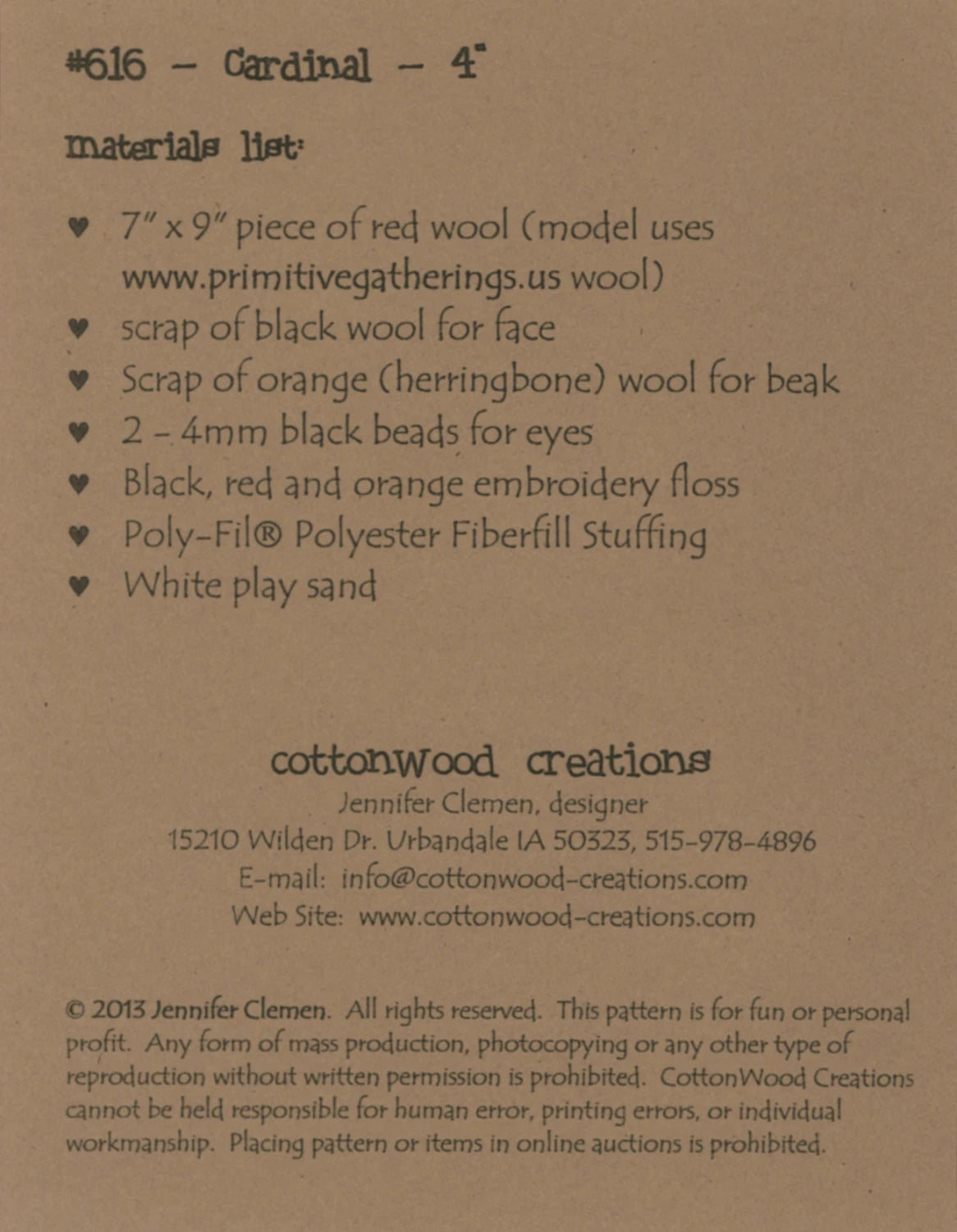 Cardinal Pattern By Cottonwood Creations