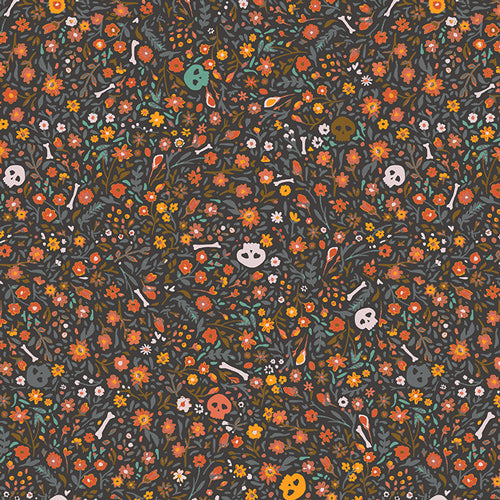 Preorder - Art Gallery Fabrics - Enshadow - Boneyard - Halloween Skull Flowers Florals - ENW-49403