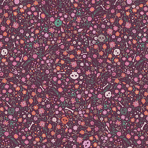 Preorder - Art Gallery Fabrics - Enshadow - Boneyard - Halloween Skull Flowers Florals - ENW-49408