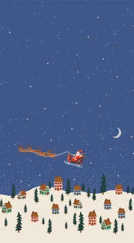 Rifle Paper Co. - Holiday Classics - Santa's Sleigh Border Print Navy Metallic - RP625-NA1M