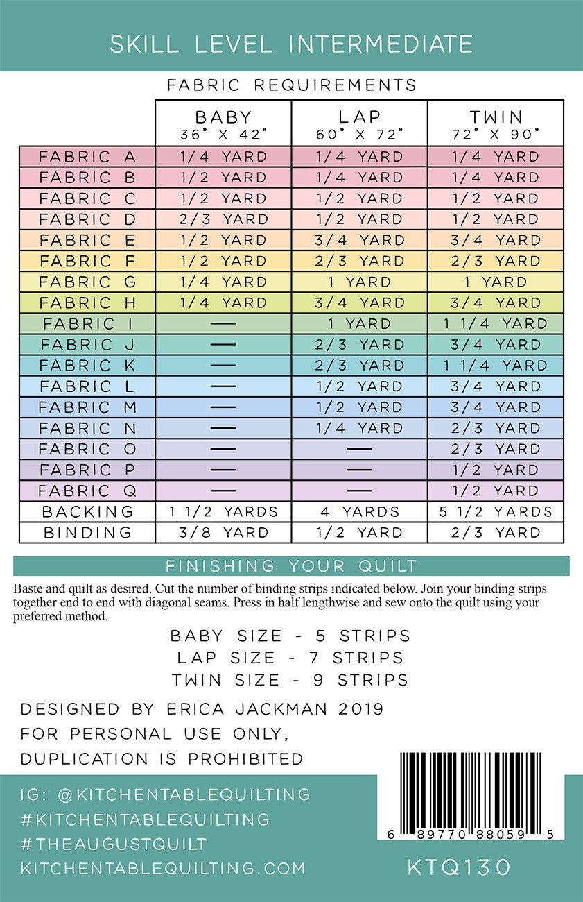 The August Quilt Pattern By Kitchen Table Quilting